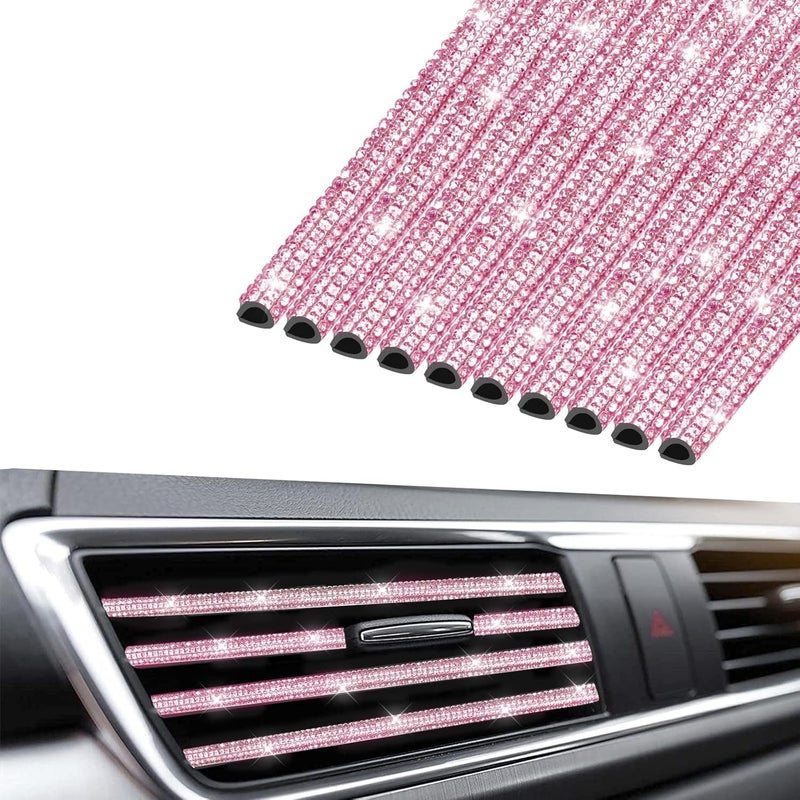 INSAUTO Bling Car Accessories for Women,Bling Car Air Vent Outlet Trim, 10pcs Rhinestone Car Air Conditioner Vent Decoration Strips(Pink) - Image 1
